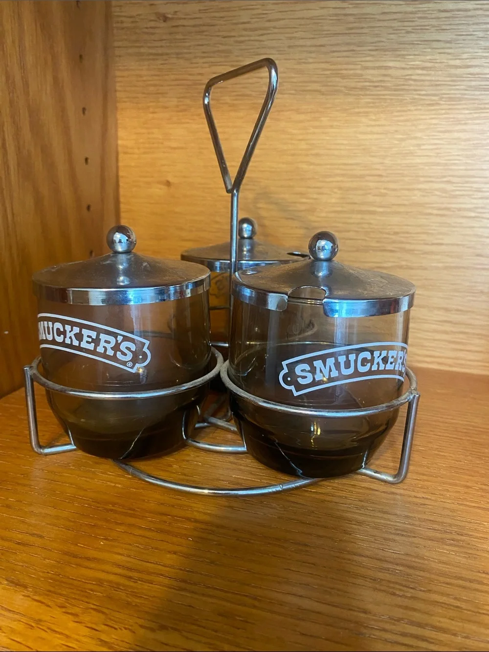 Smucker’s jelly jars and Caddy.